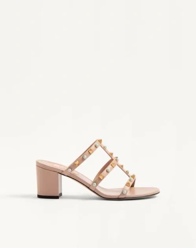 VALENTINO GARAVANI VALENTINO GARAVANI ROCKSTUD SLIDE SANDAL IN CALFSKIN WITH CABOCHON STONES 60MM WOMAN ROSE CANNELLE 3