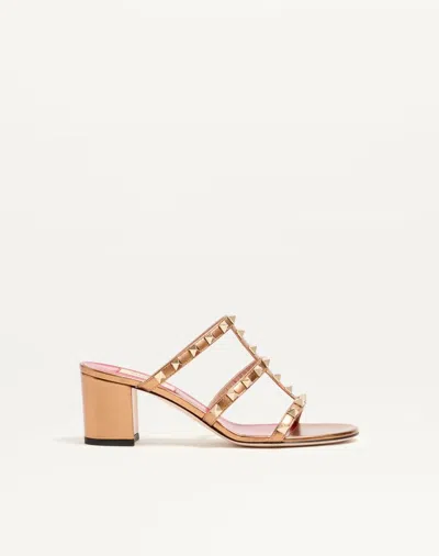 Valentino Garavani Rockstud Slide Sandal In Laminated Nappa Leather 60mm Woman Gold 41.5 In Multi