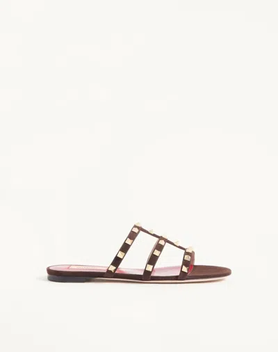Valentino Garavani Rockstud Slide Sandal In Suede 05mm Woman Ebony 40 In Black