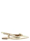 Valentino Rockstud Bow Leather Slingback Ballerina Flat In Gold