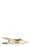 Valentino Rockstud Bow Leather Slingback Ballerina Flat In Gold