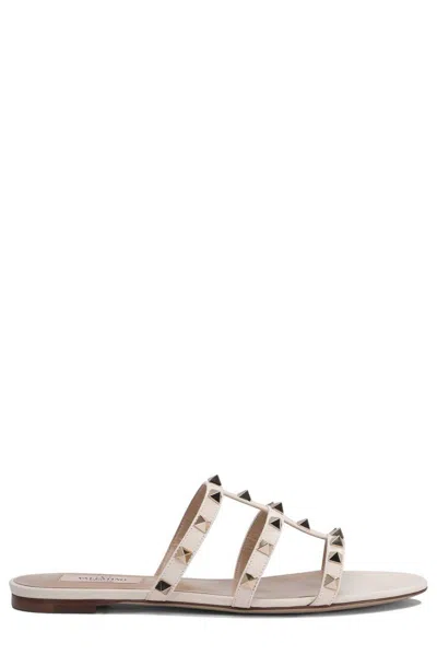Valentino Garavani Garavani Rockstud Slip-on Flat Sandals In Ivory