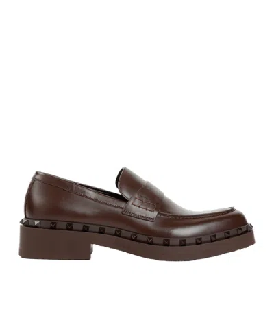Valentino Garavani Rockstud Slip-on Loafers In Brown