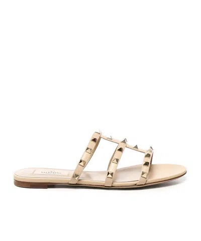Valentino Garavani Rockstud Slip-on Sandals In Brown