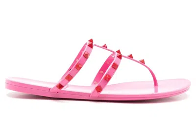 Pre-owned Valentino Garavani Garavani Rockstud Slipon Sandals (women's) Sneakers In Pink/red In Multi