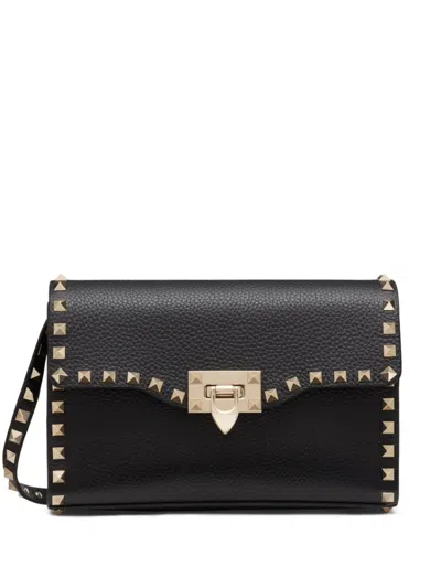 Valentino Garavani Rockstud Small Garnet Calfskin Crossbody Bag In Black