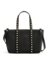 Valentino Garavani Rockstud Small Garnet Calfskin Shopping Bag In Black