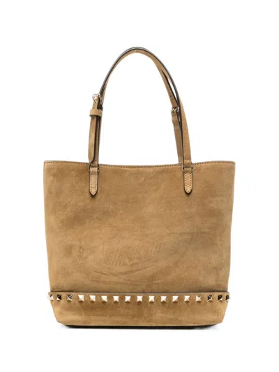 Valentino Garavani Rockstud Small Leather Tote Bag In Brown