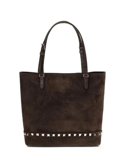 Valentino Garavani Rockstud Small Leather Tote Bag In Brown