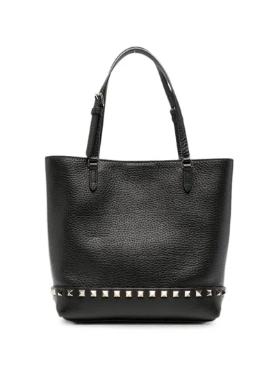 Valentino Garavani Rockstud Small Leather Tote In Black