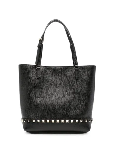 Valentino Garavani Rockstud Small Leather Tote In Black