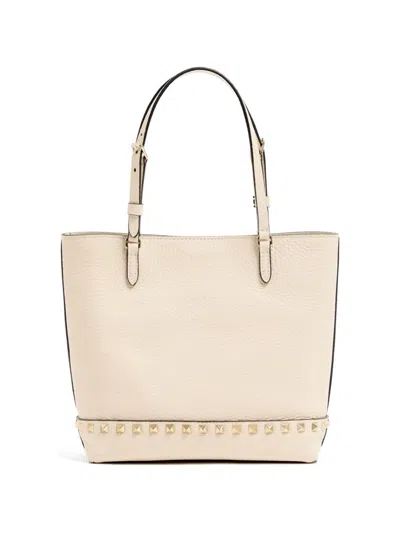 Valentino Garavani Rockstud Small Leather Tote In Neutral