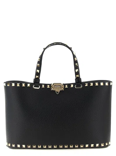 Valentino Garavani Rockstud Small Shopping Bag In Grainy Calfskin In Black
