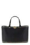 Valentino Garavani Rockstud Small Shopping Bag In Grainy Calfskin In Black