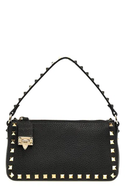 Valentino Garavani Small Rockstud Shoulder Bag In Grained Calfskin In Black