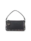 Valentino Garavani Rockstud Small Shoulder Bag In Grained Calfskin In Black