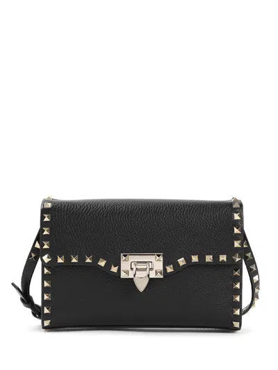 Valentino Garavani Rockstud Small Shoulder Bag In Grained Calfskin In Black