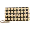 Valentino Garavani Rockstud Spike Check Raffia Shoulder Bag In Natural/black