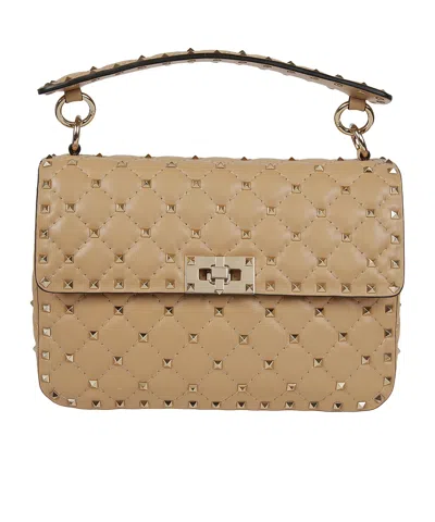 Valentino Garavani Rockstud Spike Foldover Top Shoulder Bag In Brown