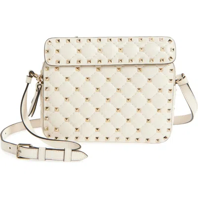 Valentino Garavani Rockstud Spike Leather Crossbody Bag In Light Ivory