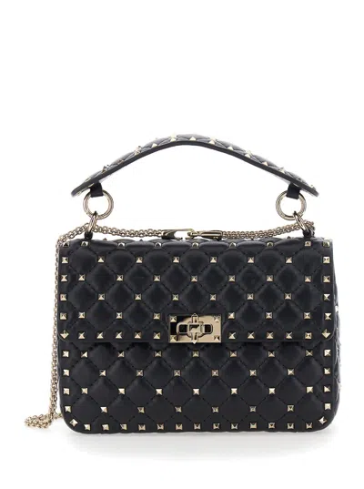 Valentino Garavani Rockstud Spike Medium Shoulder Nappa Leather Handbag With Platinum-tone Studs In Black