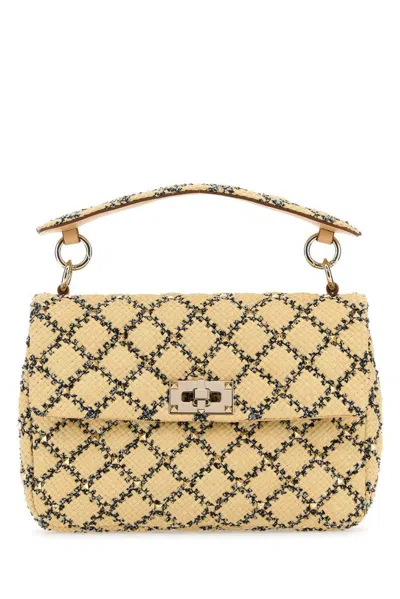 Valentino Garavani Beige Rockstud Woven Shoulder Bag