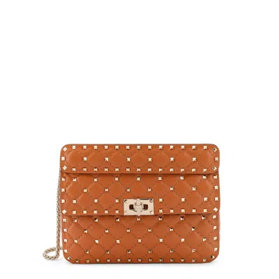 Valentino Garavani Rockstud Spike Shoulder Bag In Brown