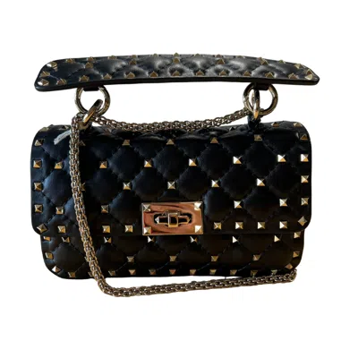 Valentino Garavani Rockstud Spike Shoulder Bag In Black Leather