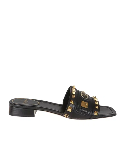 Valentino Garavani Rockstud Square Toe Slip-on Sandals In Black