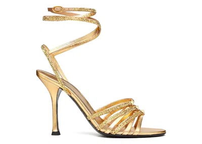 Pre-owned Valentino Garavani Garavani Rockstud Strappy Heeled Sandals (women's) Sneakers In Gold