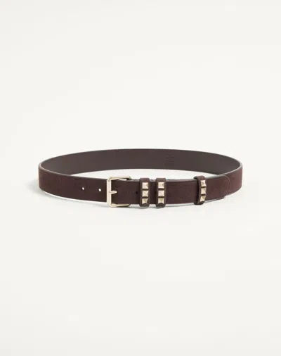 Valentino Garavani Rockstud Suede Belt 30 Mm Woman Ebony 100 In Brown