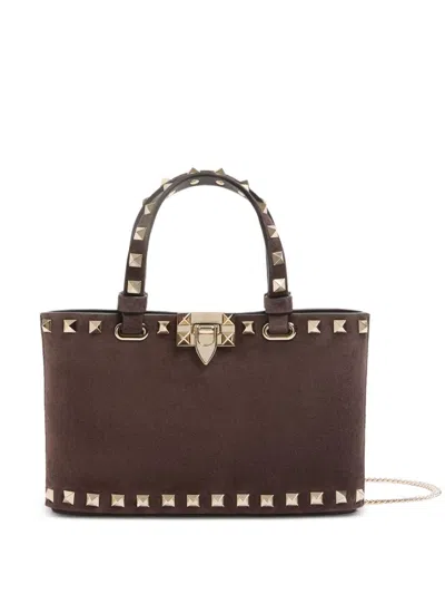 Valentino Garavani Rockstud Suede Leather Mini Bag In Brown