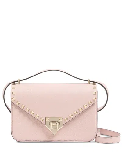 Valentino Garavani Rockstud Small Shoulder Bag In Grainy Calfskin In Pink