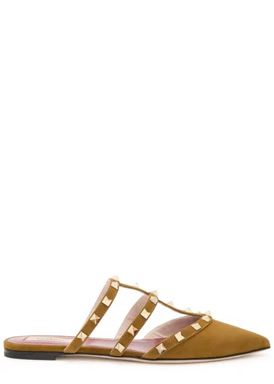 Valentino Garavani Rockstud Suede Mules In Brown