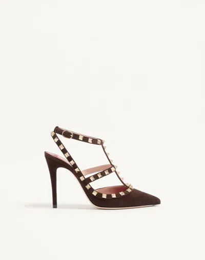Valentino Garavani Rockstud Suede Pumps 100mm Woman Ebony 41 In Burgundy