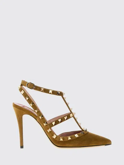 Valentino Garavani Rockstud Suede Slingback Court Shoes With A Stiletto Heel In Brown