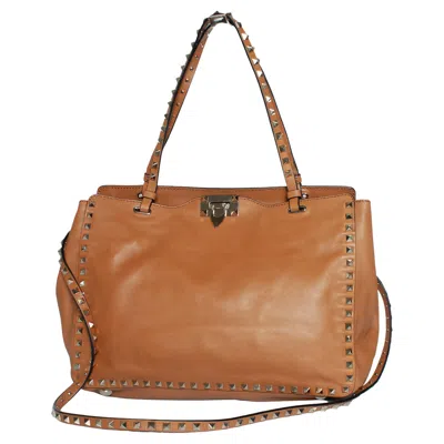 Pre-owned Valentino Garavani , Rockstud Tote In Camel In Brown