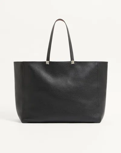 Valentino Garavani Rockstud Reversible Elk-print-calfskin Tote Bag In Black
