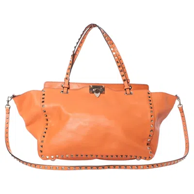 Pre-owned Valentino Garavani , Rockstud Trapeze Tote In Orange.
