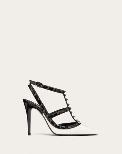 Valentino Garavani Rockstud Two-tone Patent Leather Pump With Matching Straps And Studs 100mm Woman  In Black/ivory