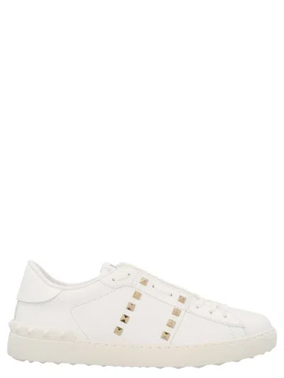 Valentino Garavani Rockstud Untitled Leather Sneakers In White