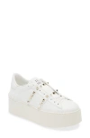 Valentino Garavani Flatform Rockstud Untitled Trainer In Calfskin And Wool Woman White 39 In 0bo Bianco