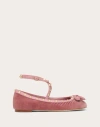 Valentino 5mm Rockstud Velvet Ballerina Flats In Lip