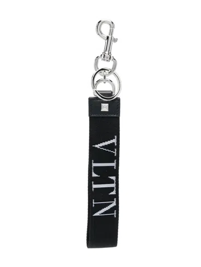 Valentino Garavani Rockstud Vltn Logo Keychain In Black