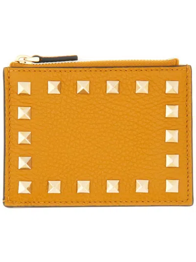 Valentino Garavani Rockstud Studded Leather Wallet In Yellow