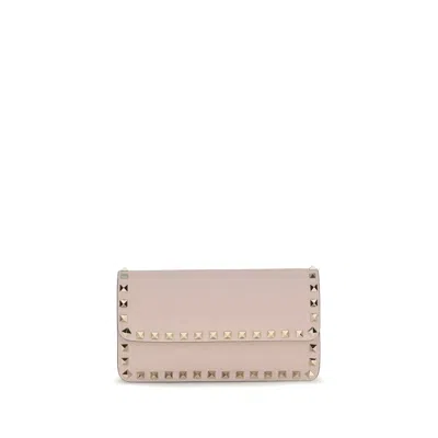 Valentino Garavani Rockstud Wallet In Beige