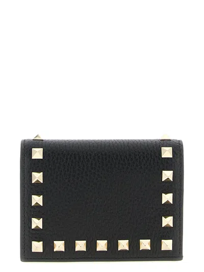 Valentino Garavani Valentino Small Rockstud Calfskin Wallet In Black