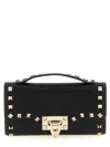 Valentino Rockstud Chain Strap Top Handle Textured Wallet In Black