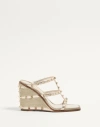Valentino Garavani Rockstud Wedge Sandal In Laminated Nappa With Cornely Embroidery 100mm Woman Plat In Platinum