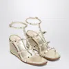 Valentino Rockstud Wedge Sandals In Platinum Color